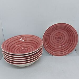 Mulberry Home Collection Cereal Soup Bowls 7" Red Swirl Ceramic Set Of 7